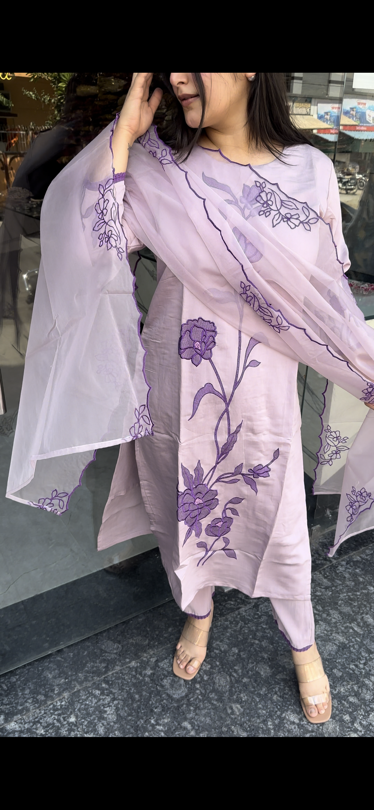 Lavender Suit with Organza dupatta