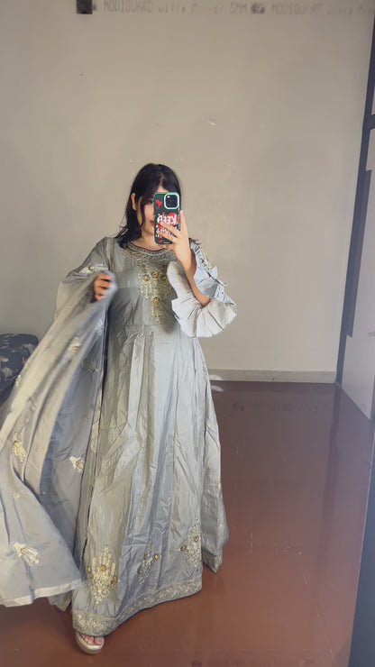Grey silk gown
