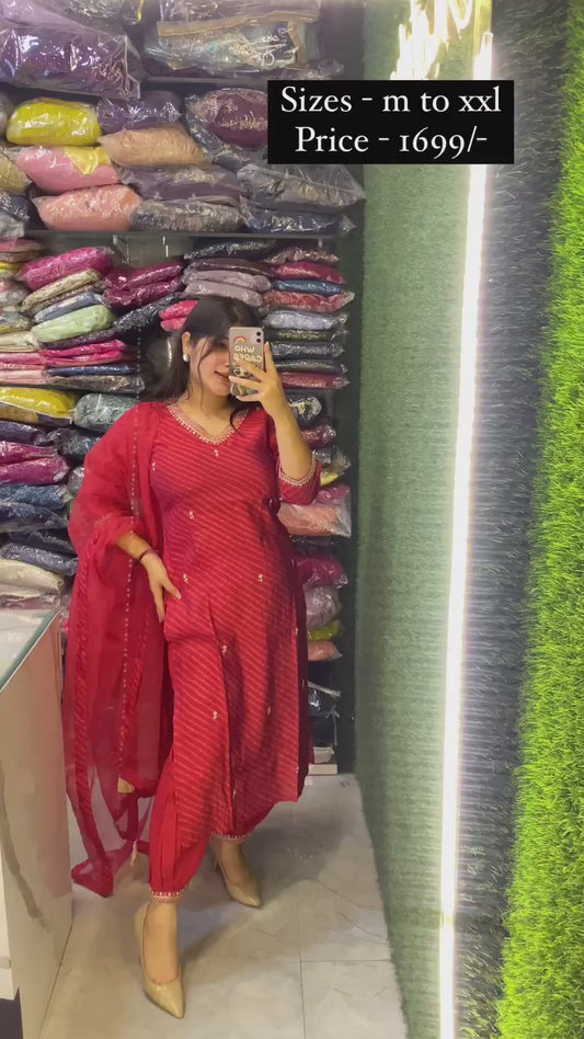 Red Afghani pant-suit