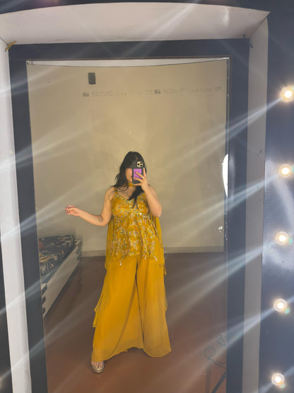 Yellow peplum plazzo set