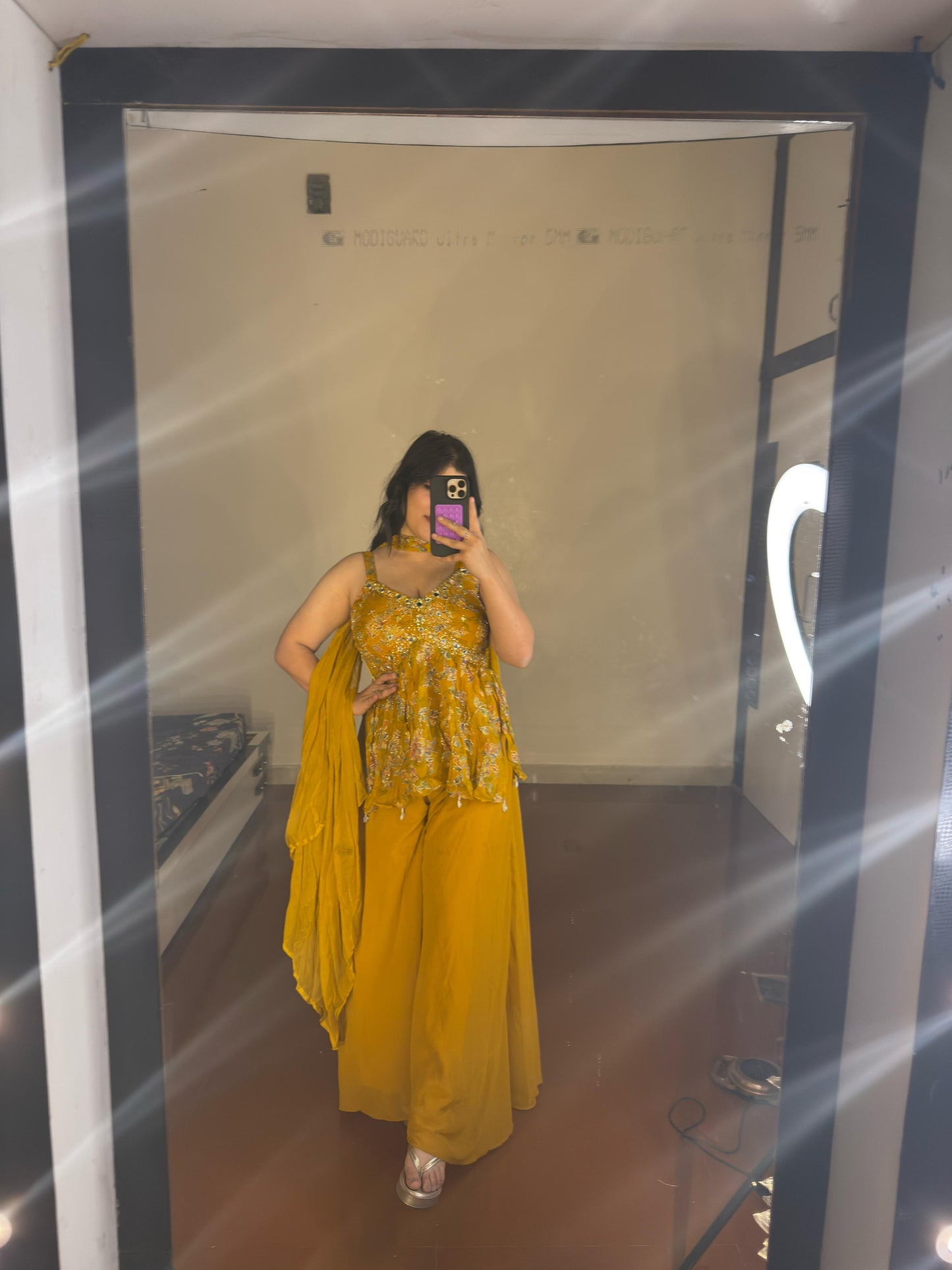 Yellow peplum plazzo set