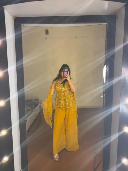 Yellow peplum plazzo set